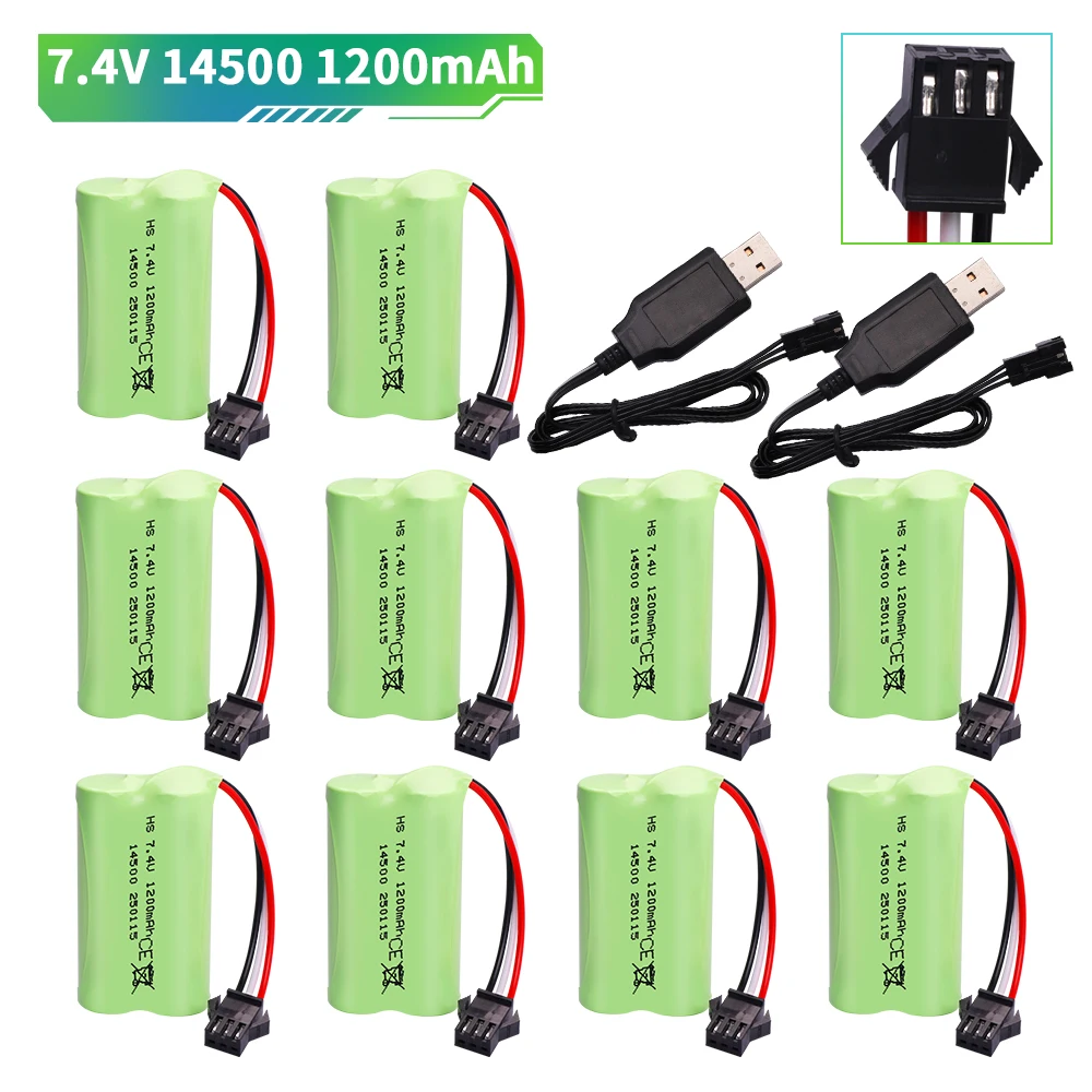 7,4 V SM-3P Stecker 14500 1200 mAh Li-Ion Batterie Für Fernbedienung wasser kugel pistole Spielzeug RC Teile 2S 7,4 V Batterie und USB Ladegerät