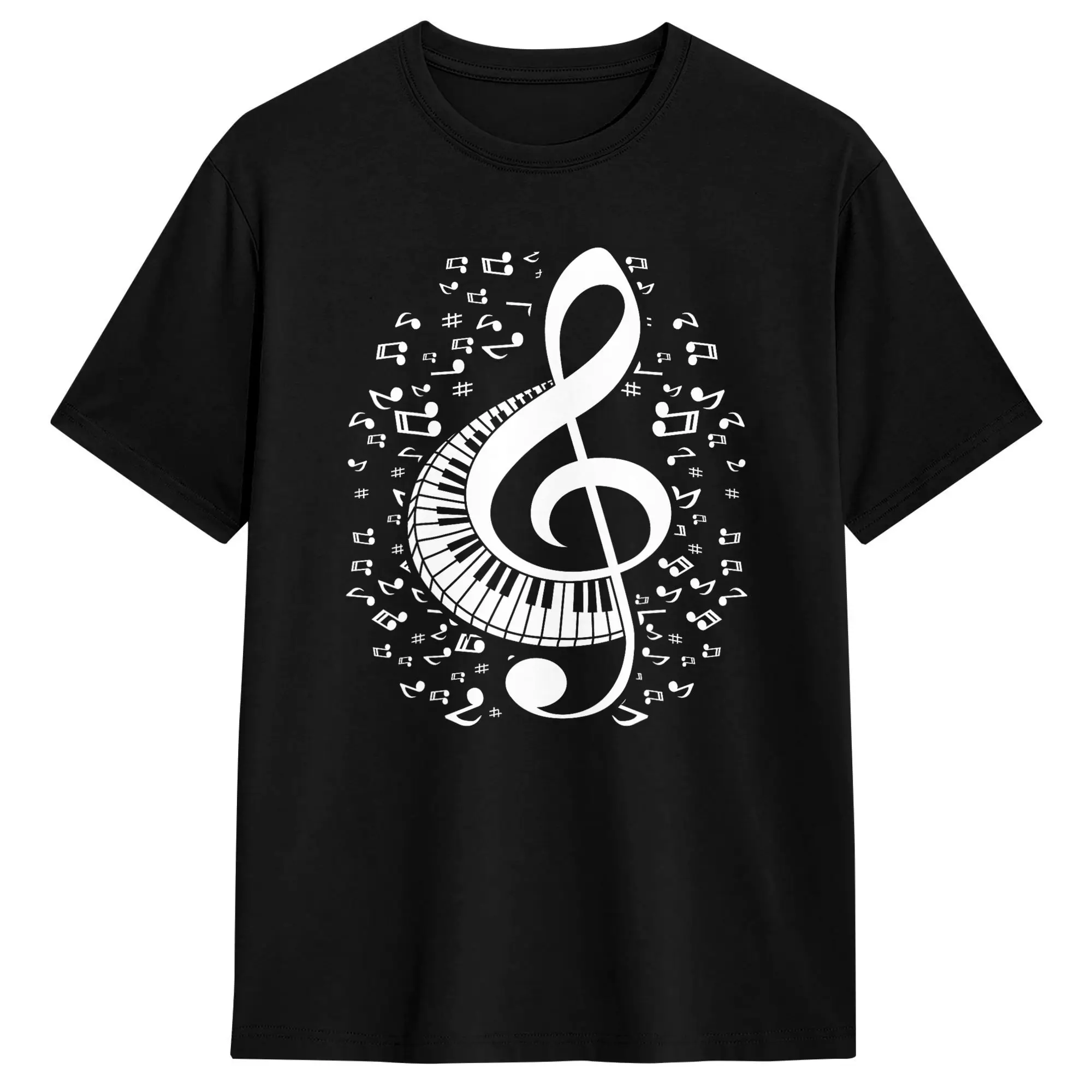 Treble Clef Keyboard T Shirt Music Notes Pianist Piano Fashion T-Shirts Short Sleeve Tops Summer Cotton Plus Size 5XL Tees