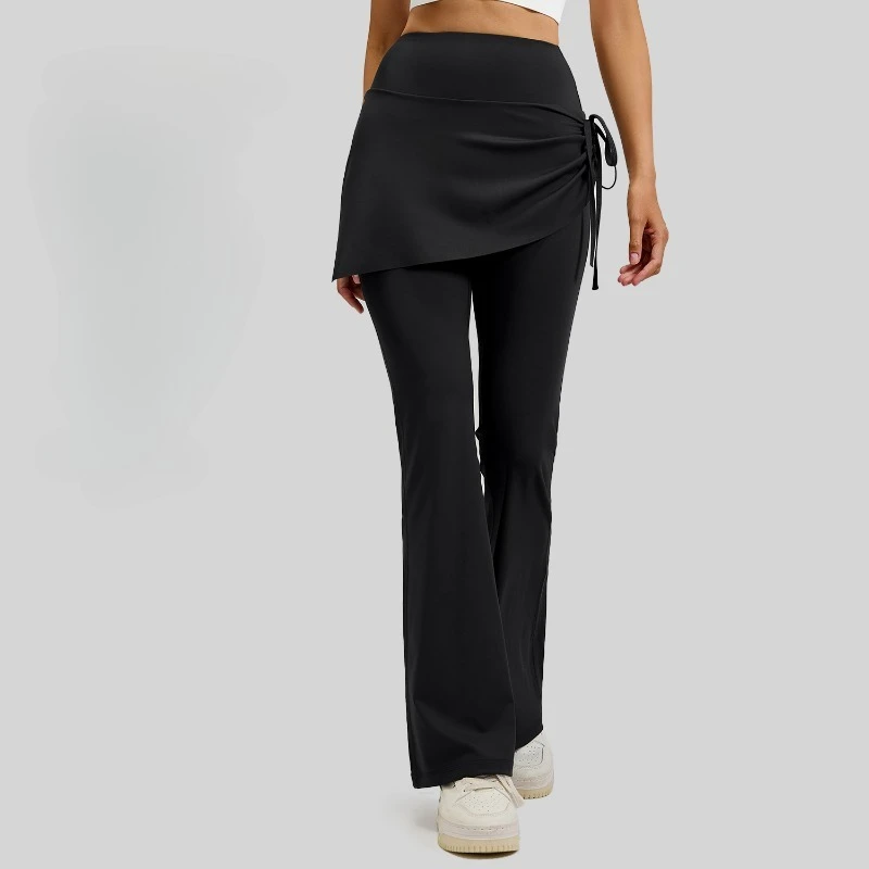 Women's Open Crotch Wrinkle Trainning Pants Sporty Butt Lifting Crotchless Leggings Two-Piece Sexy High Rise Fake Skirt Jeans
