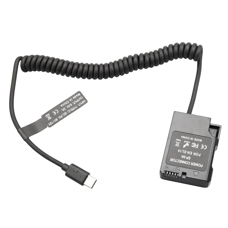 Cable de resorte tipo C de batería de acoplador simulado EL14 para D3100 D3500 D5100 D5200 D5300 D5600 P7000 P7100 P7700 P7800