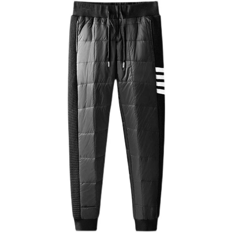 Winter Warmth Thick Cotton Pants Quilted, Car Grid Contrasting, Four Bar Men\'s Slimming, Small Foot Casual Cotton Pants