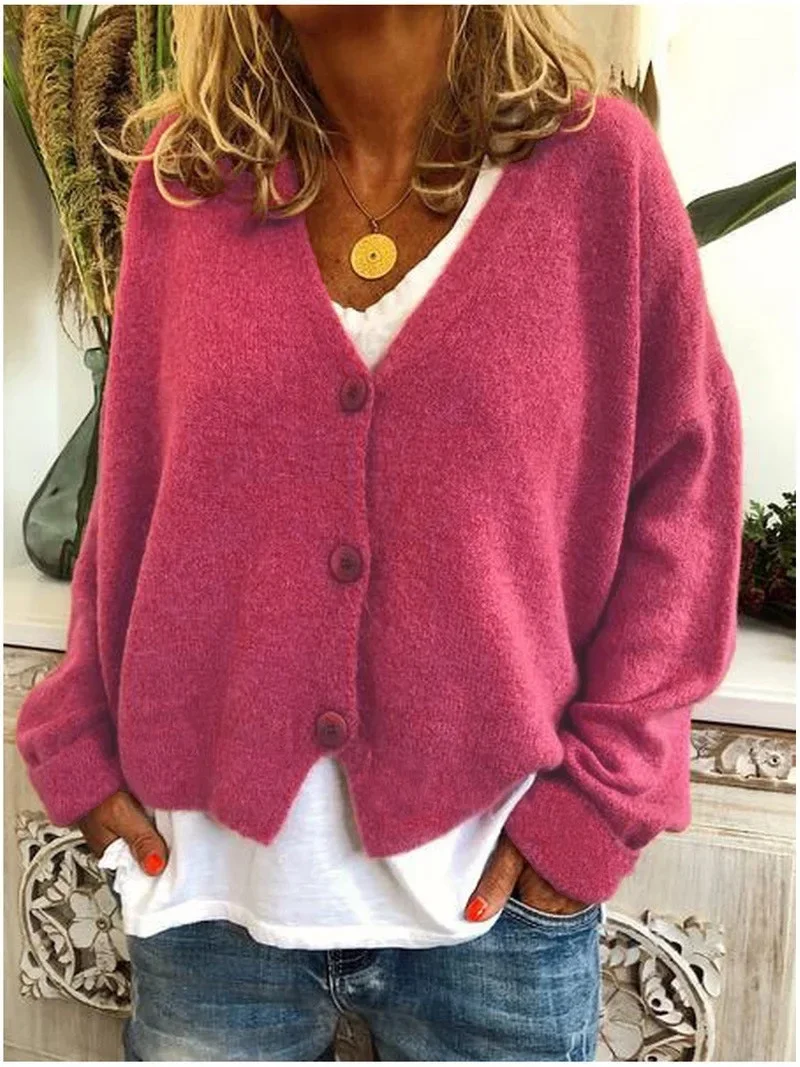 2024 autunno/inverno maglione Cardigan lavorato a maglia per le donne nuovo Casual tinta unita moda bottone stile sciolto