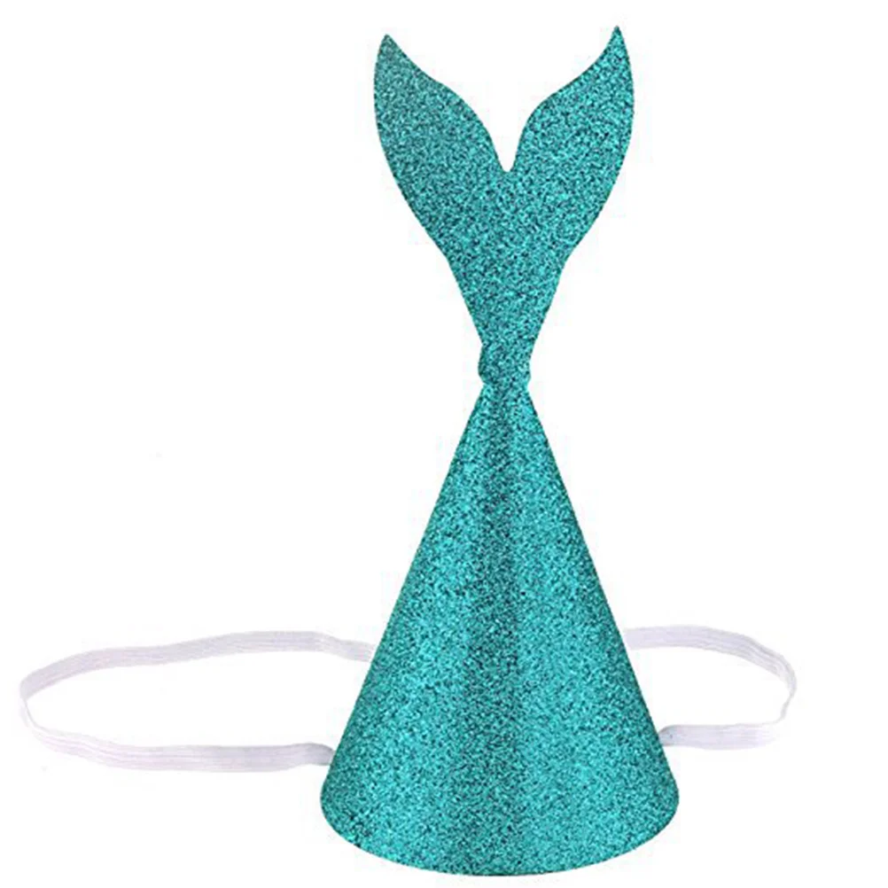

6Pcs Mermaid Tail Hats Glitter Paper Thick Party Caps Birthday Wedding Christmas Halloween Festival Decoration 23x23cm Green