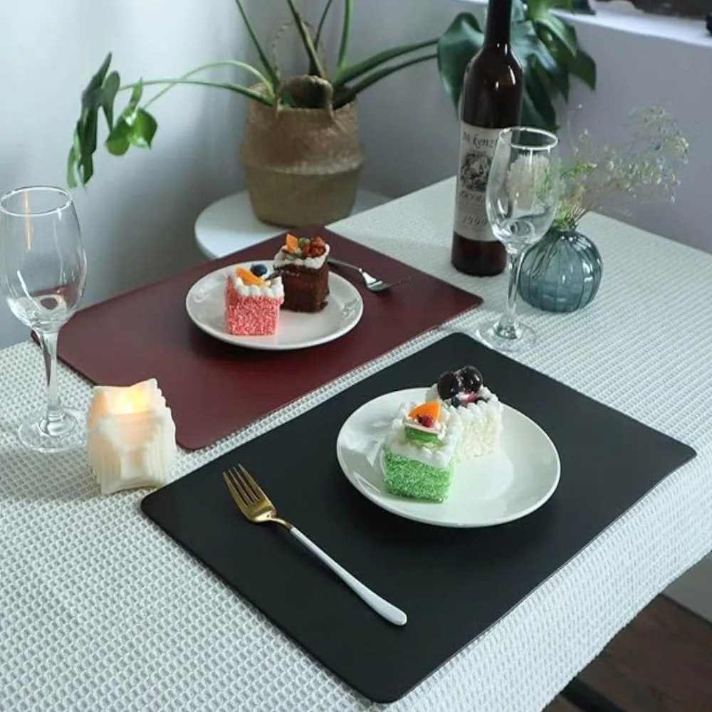 Inyahome PU Leather Square Placemats Double-Sided Table Mats for Dining Table Washable Anti-Slip Table Pad Mats 테이블매트 Салфетк