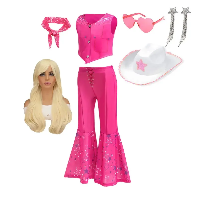 

Girl Movie Margot Robbie Cowboy Look Clothing Girls Barbi Cowgirl Dress 2-12 Yrs Toddler Barbei Cosplay Outfit Halloween Apparel