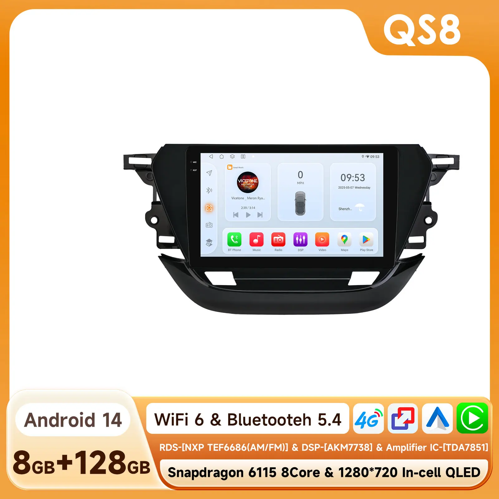 Android 14 autoradio voor Opel Corsa F 2019 2020 2021 2022 2023 Draadloze CarPlay Auto Intelligente systemen Autoradio Multimedia 2Din 360 Camera RDS DSP Scherm 4G Wifi Bluetooth Head Unit