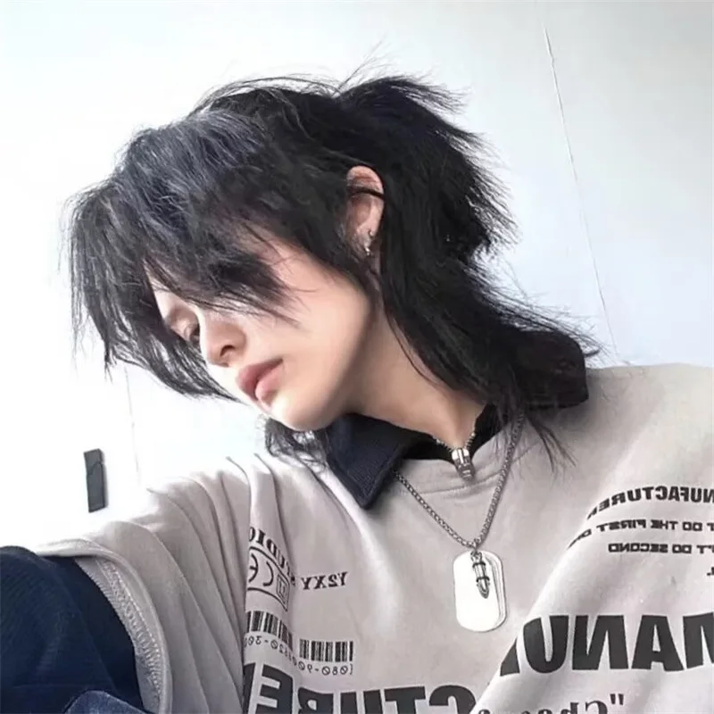 Japan Mullet Cosplay Hair Extensions Synthetic Fashion Handsome Young Wigs Breathable Head Cover Straight Wig Hat for Men Women