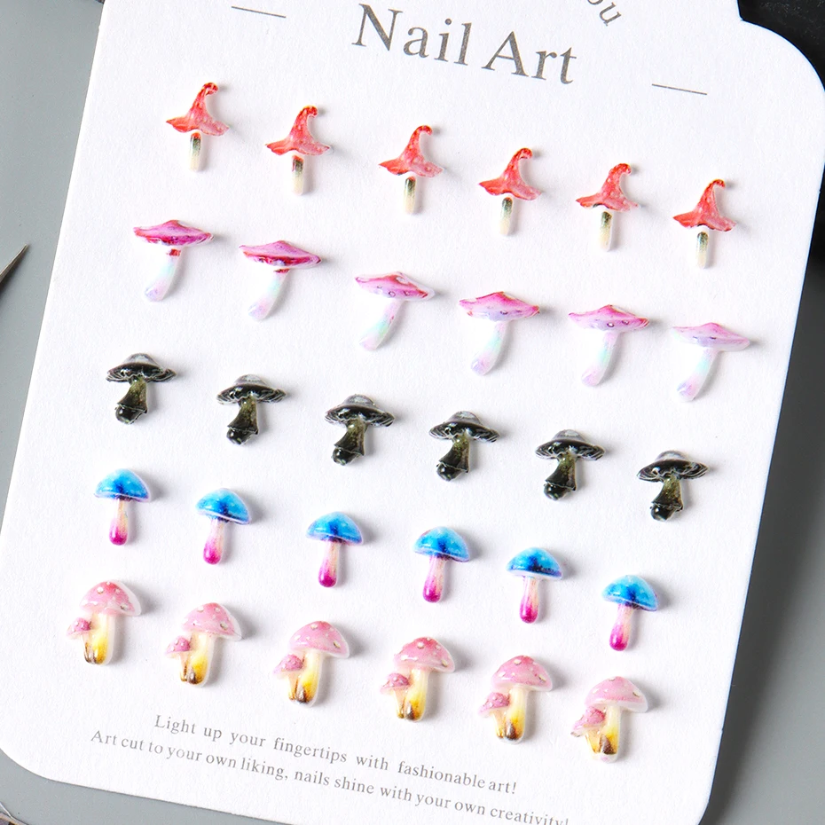 20/50 pçs bonito cogumelo encantos do prego kawaii 3d cogumelo flatback arte do prego jóias verão decorações da arte do prego acessórios de manicure