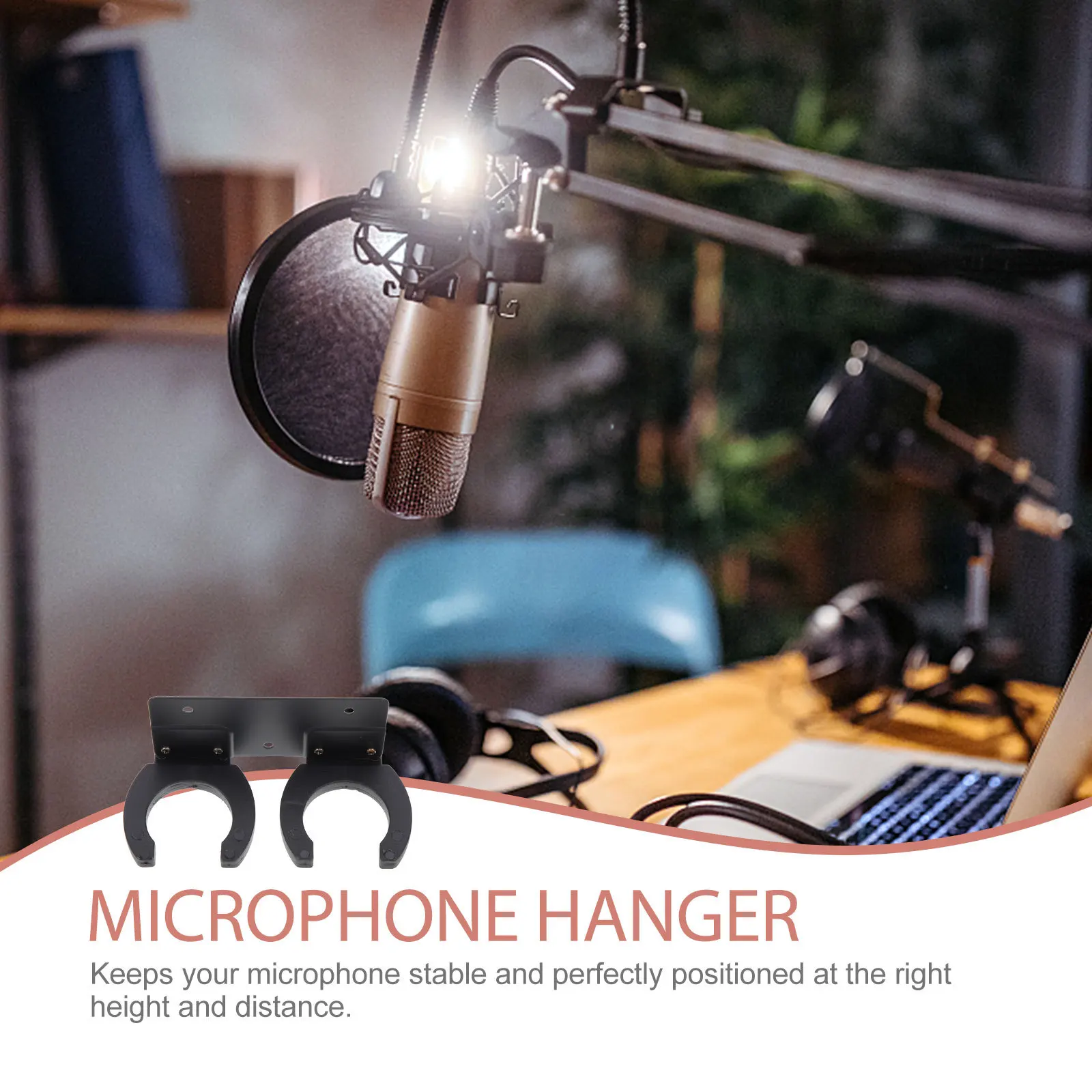 

Sturdy Metal Microphone Bracket Wall-Mounted Double Hook Mic Holder Heavy Duty Mic Storage Rack for Ktv Studio Conference Home