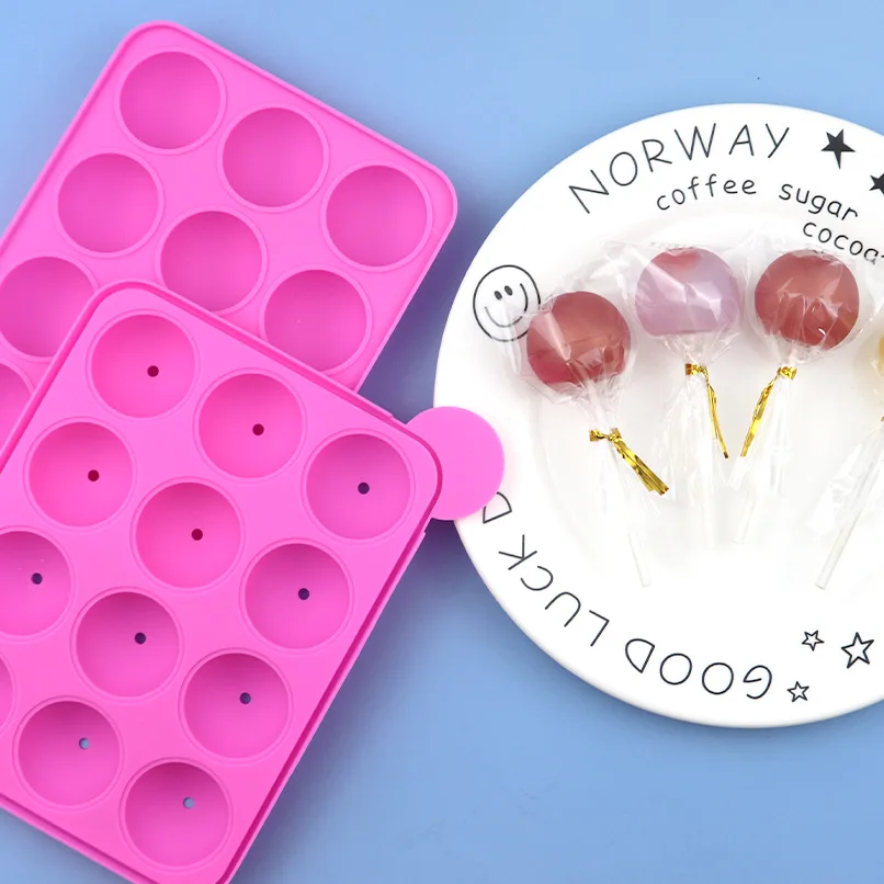 12-Hole Round Lollipop Silicone Mold with Stick DIY Baking, Spherical Chocolate XG1260