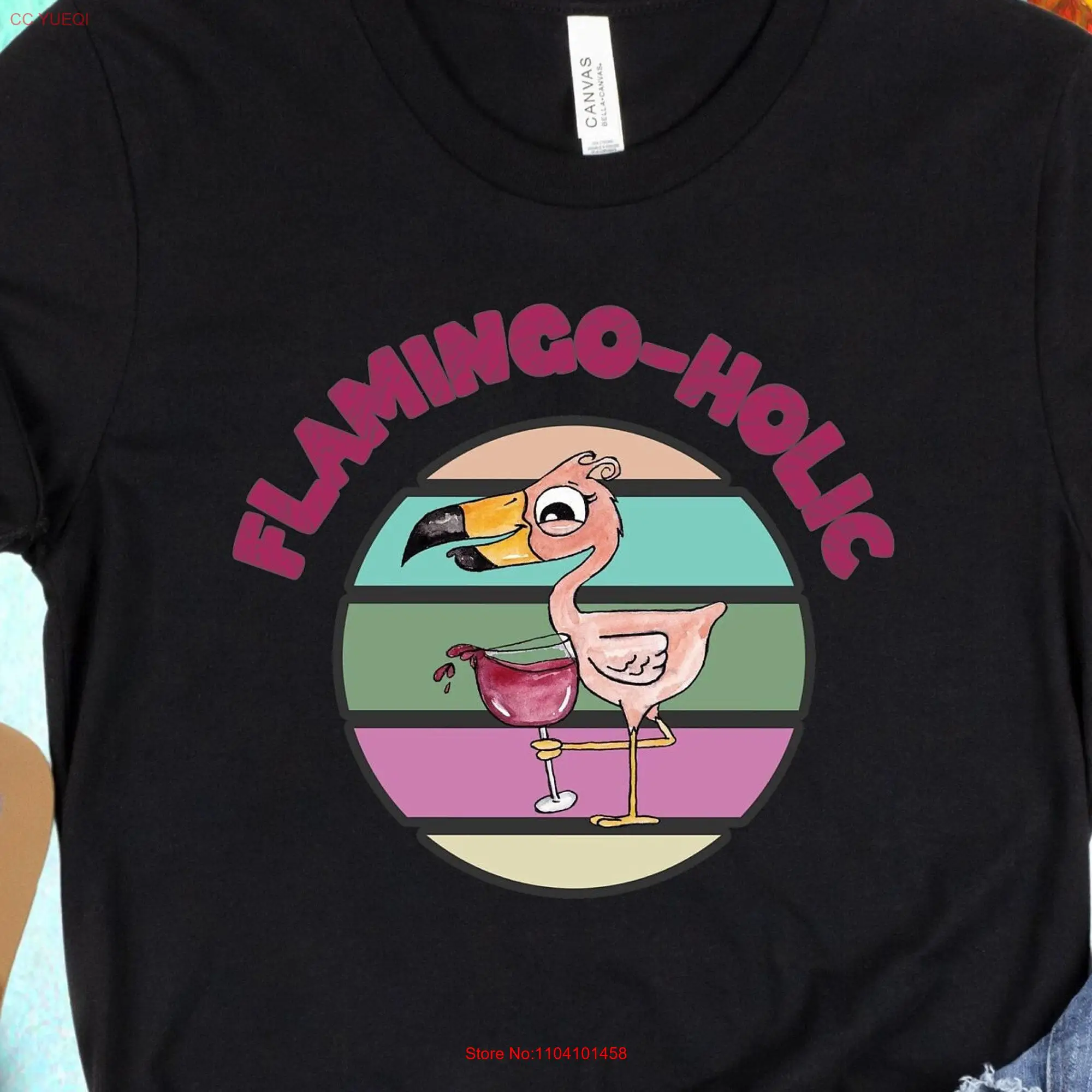 Flamingo holic T Shirt Lover Women's With Wine Glass Funny Drinker  long or short sleeves