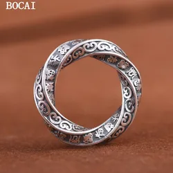 BOCAI NEW S925 Silver Retro Minimalist Lucky Spiral Pattern Mobius Silver Ring Pendant
