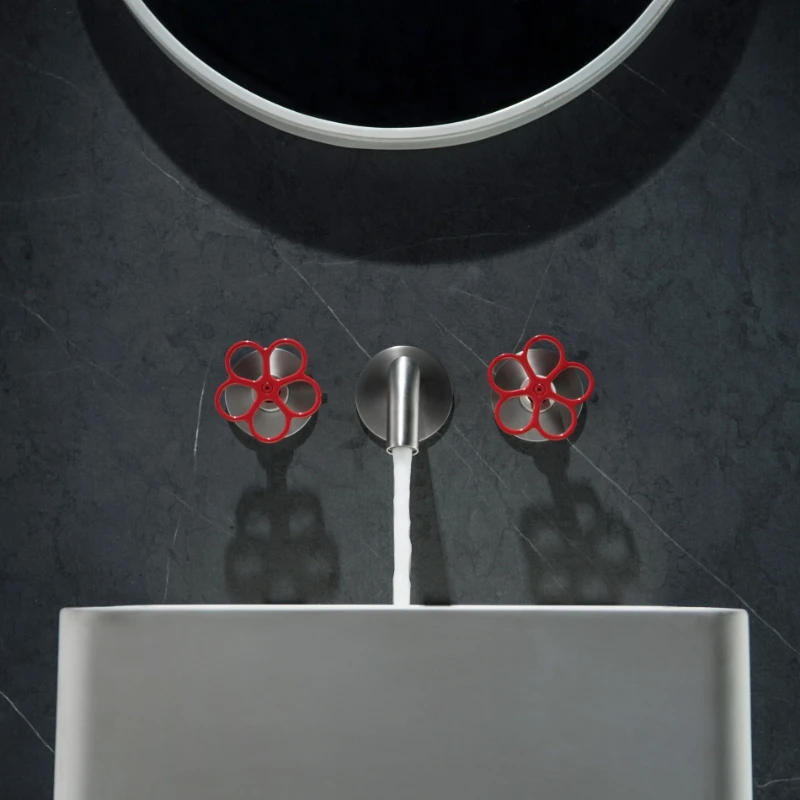 Little Red Flower Splash-Proof Wall-Mounted Hidden Plum Blossom Handle Non-Slip High-End Bathroom Basin Faucet Simple Style