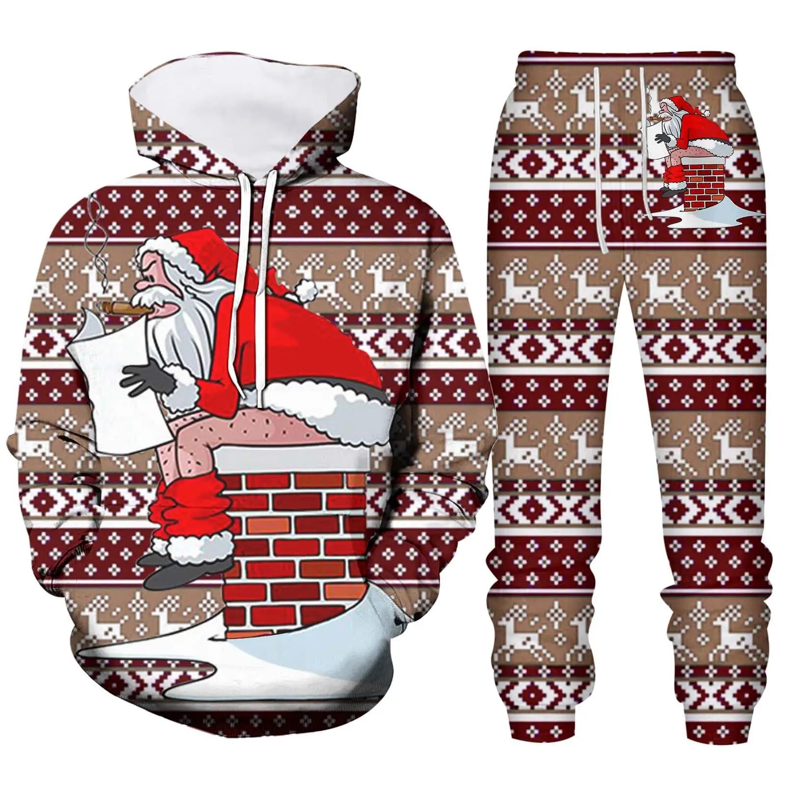 

Autumn Christmas Santa Claus 3D Printed Men's Hoodies Suit Casual 2026 Oversized Sweatshirts+Sweatpants 2-piece Set Clothing
