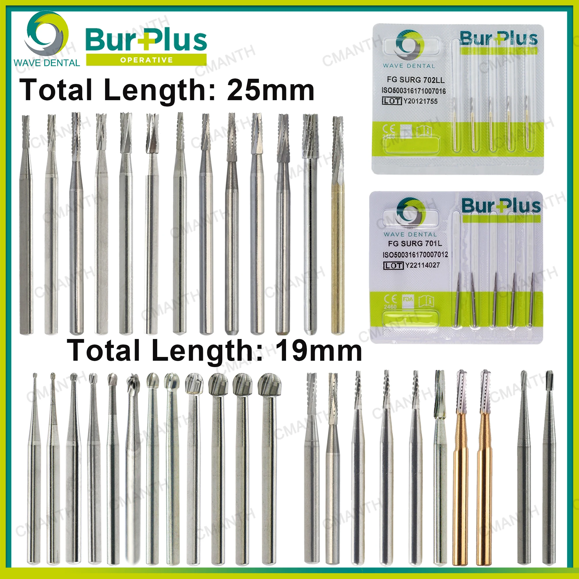 WAVE Dental Carbide Burs Dentistry Drill FG High Speed Tungsten Bur 19/25mm Round Head FG1958 FG702L FG SURG 702LL Dentist Tools