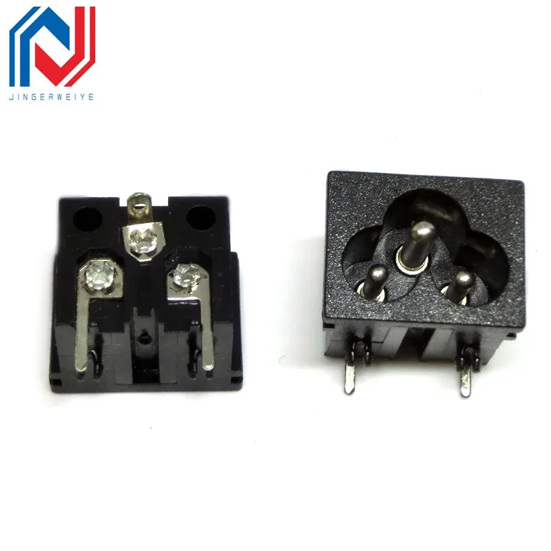 2PCS IEC320 C8 Black 2 Terminal Power Plug Inlet Socket AC 250V 2.5A AC Power Socket Connector Plug Copper Core  US EU Plug