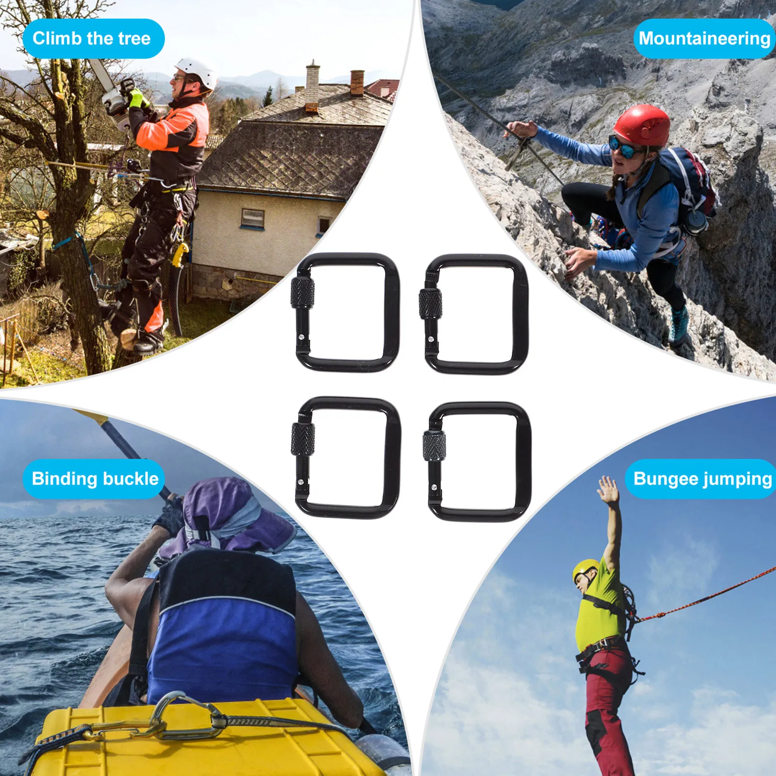 5Pcs Flattened Square Locking Carabiner Heavy Duty Outdoor Climbing Gear Secure Threaded Lock for Camping Hiking Water Bottle