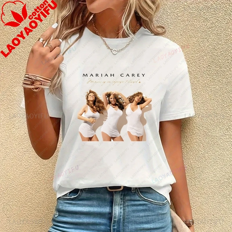 Mariah Carey Classic Poster Print Ladies Fashion Top, Everyday Casual Street Wear,Spring Summer Ladies Top Cotton 0 Neck T-shirt