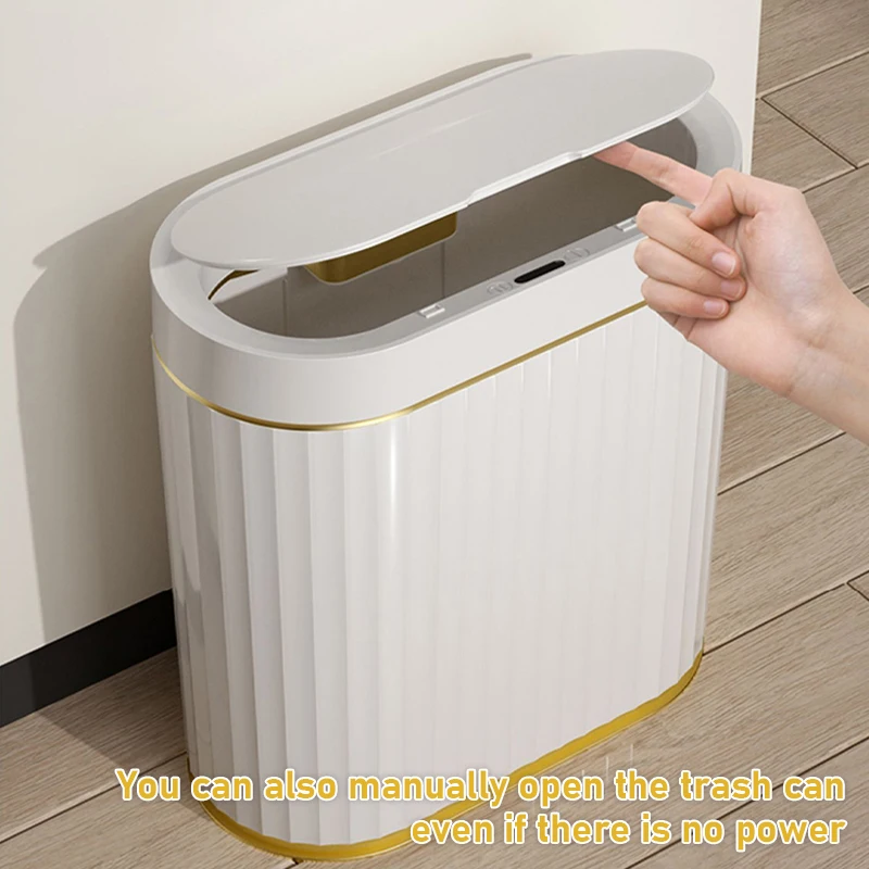 9L Kitchen Trash Can Automatic Bathroom Trash Can with Lid Button Toilet Wastebasket Home Smart Sensor Garbage Bin Dustbin