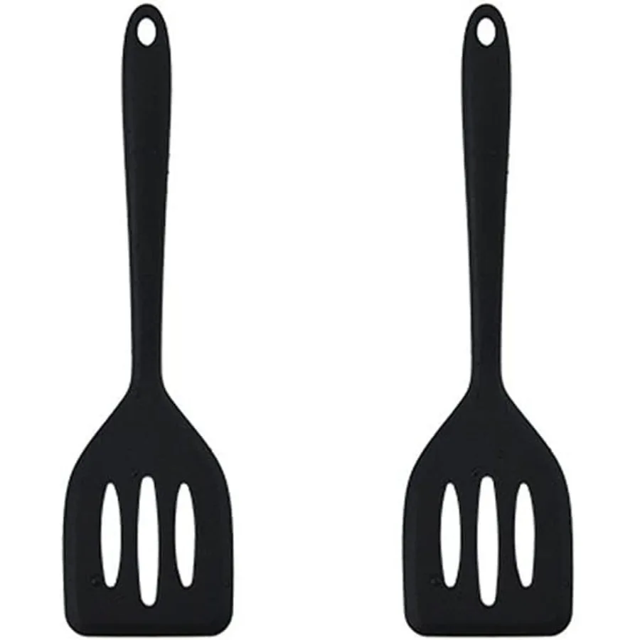 

2Pack Small Silicone Turner High Heat Resistant Slotted Spatula for Fish Eggs Paakes and More 8.2 IN Black