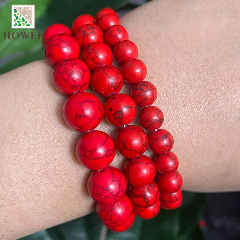 Red Turquoises Smooth Round Loose Beads DIY Handmade Bracelet Necklace for Fashion Jewelry Making 15\