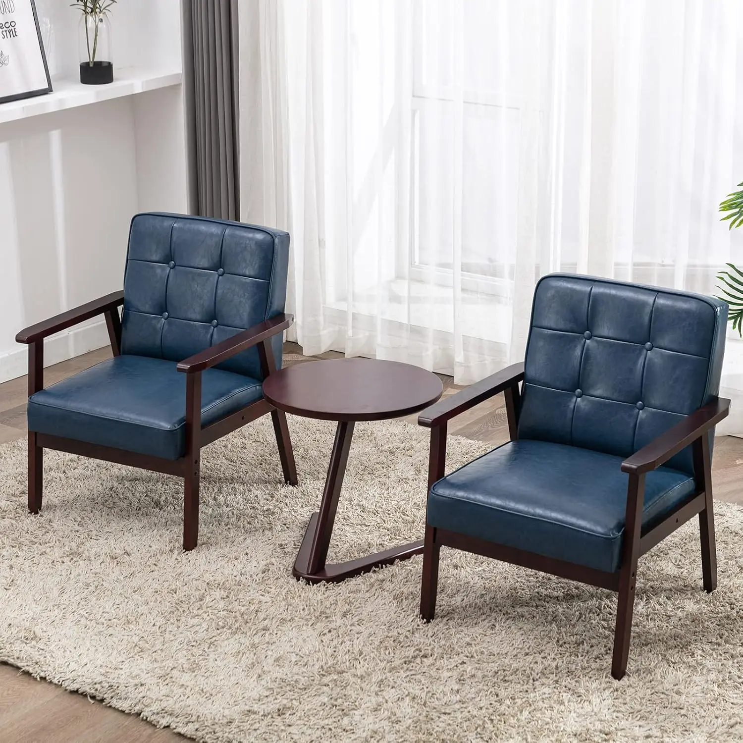 Mid Century Accent Chair Set 2 with Side Table, Wood Fabric Armchair Lounge Reading Living Room Bedroom Office, Customized