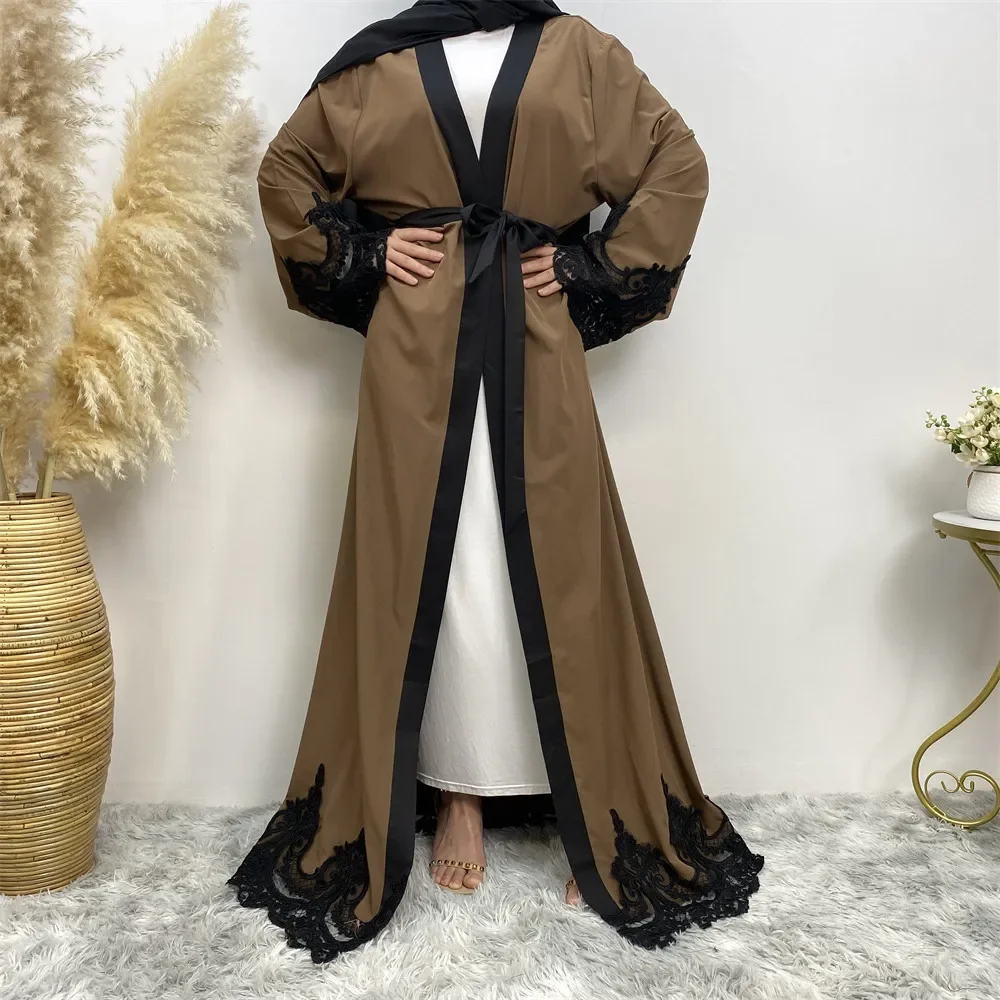 Fashion Robe Dark Brown Women Arab Clothing Muslim Cardigan Long Loose Maxi Cardigan Robe Abaya