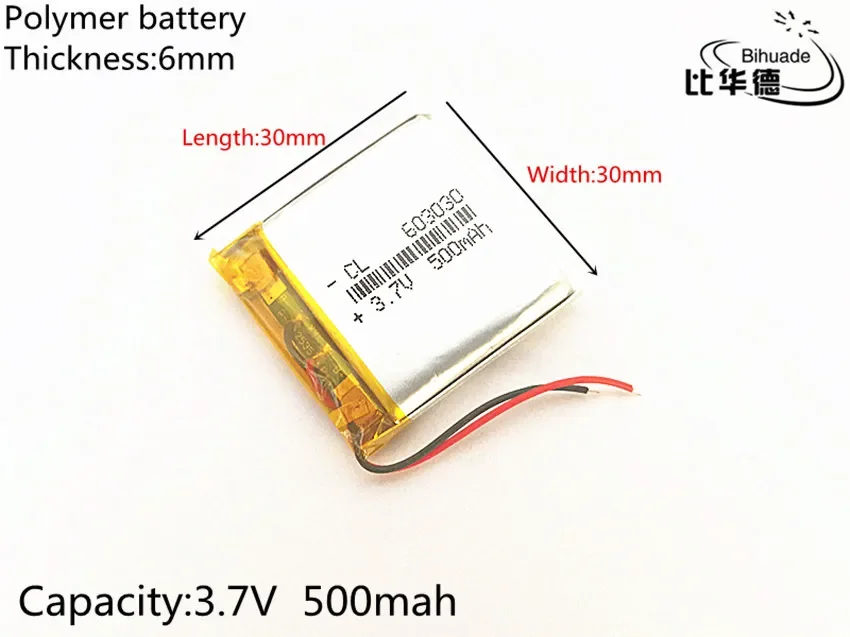 3.7V 603030 500mah lithium-ion polymer battery quality goods quality of CE FCC ROHS certification authority