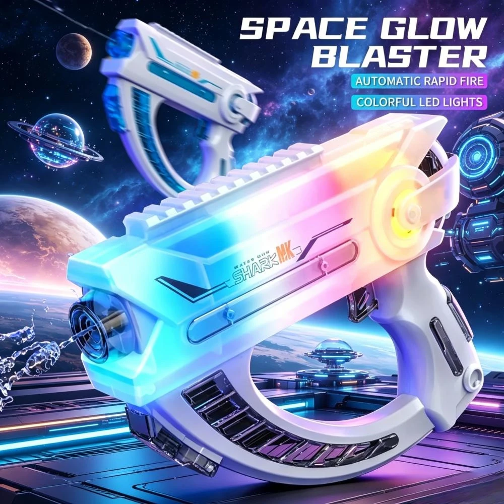 LED Glowing Pineapple Shape Space Water Gun Cool Luminous Handgun Multicolored Electric Water Gun Kids Summer Outdoor Water Toy
