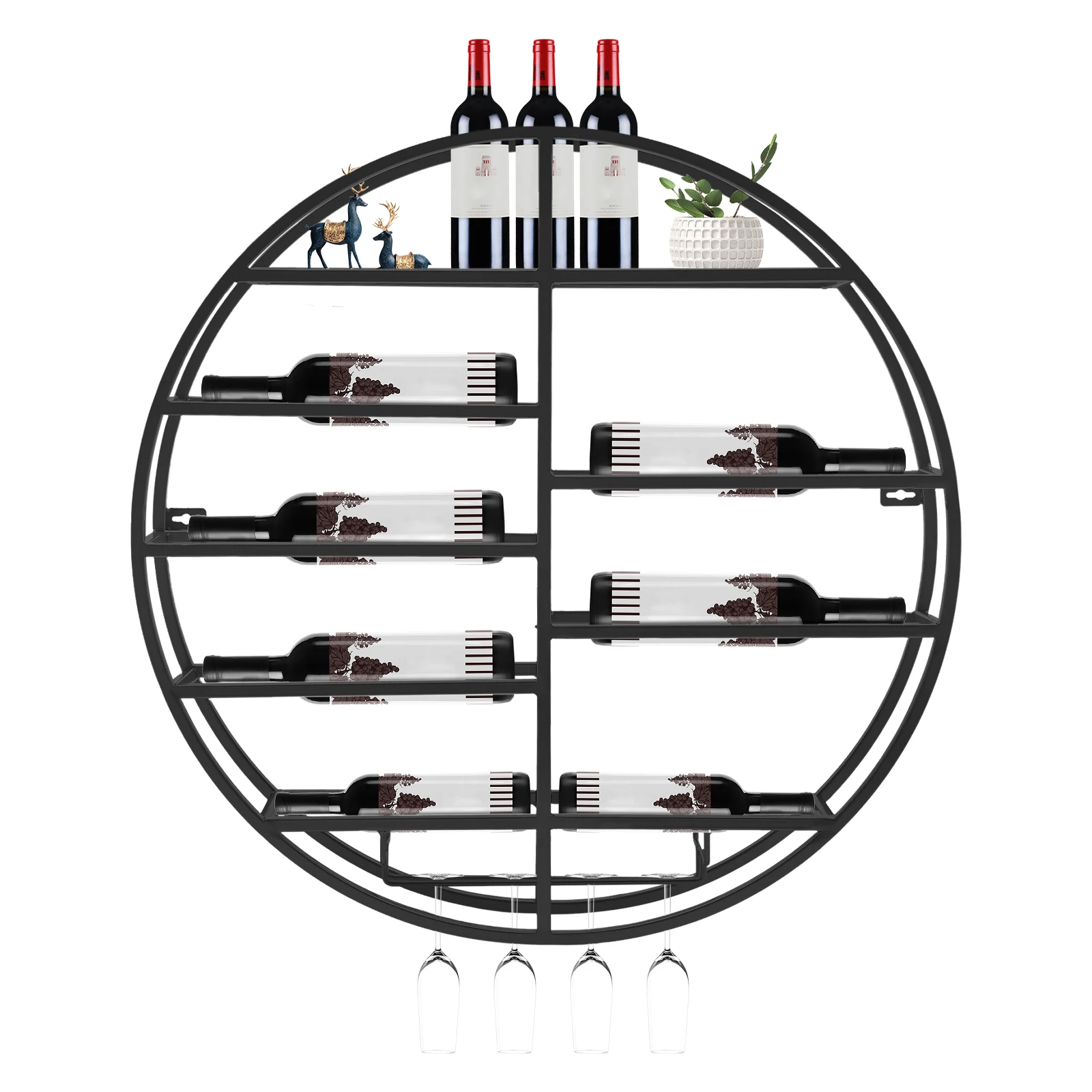 Espositore rotondo per vino espositore per bottiglie con supporto in vetro cucina domestica cantina per vino nero/oro