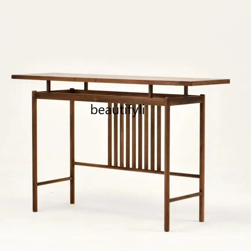 

Solid wood entrance table New Chinese walnut table against the wall Zen style table