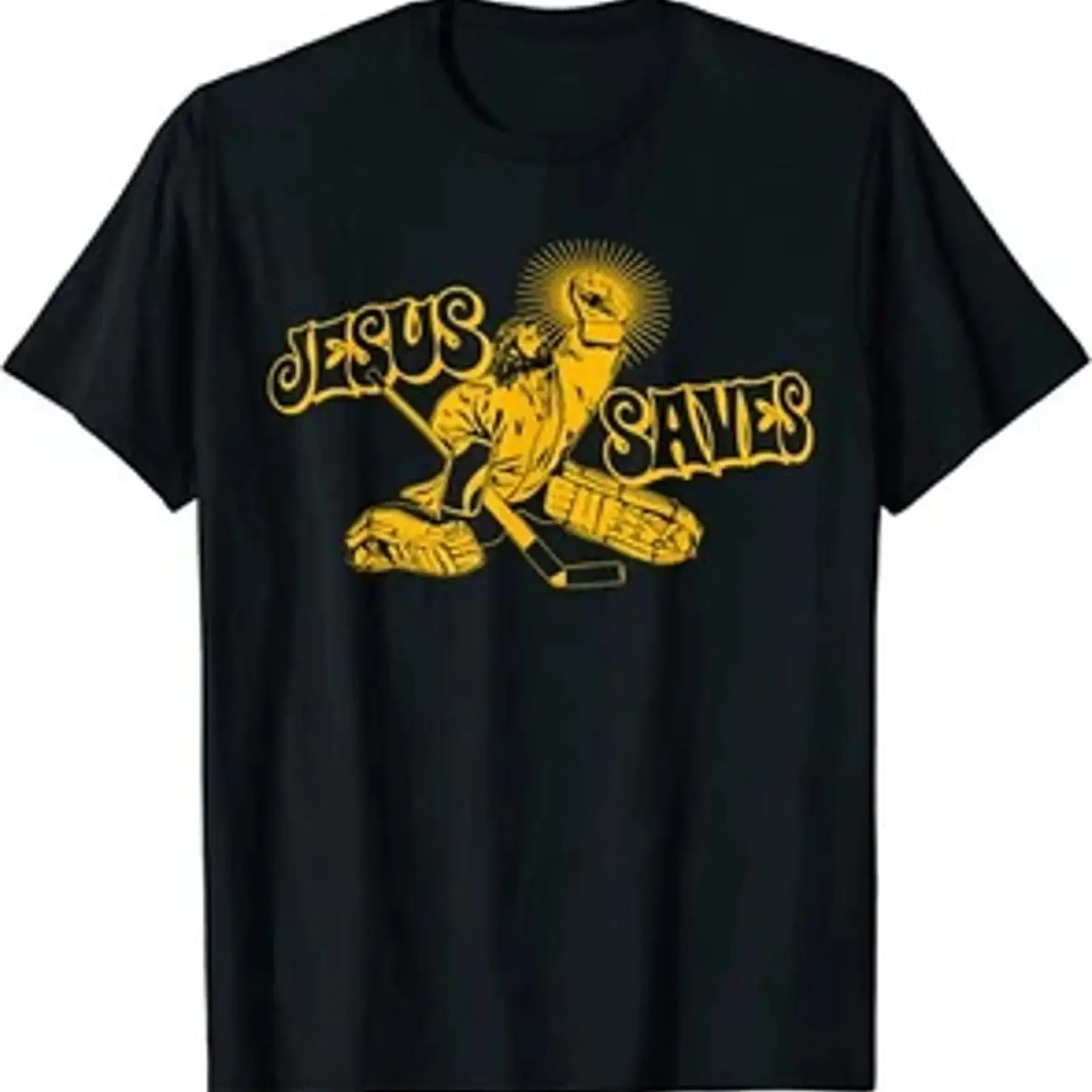 Camiseta Divertida Jesus Salva Hockey Religioso Cristão Goleiro Vintage Lavada Confortável para Uso Diário