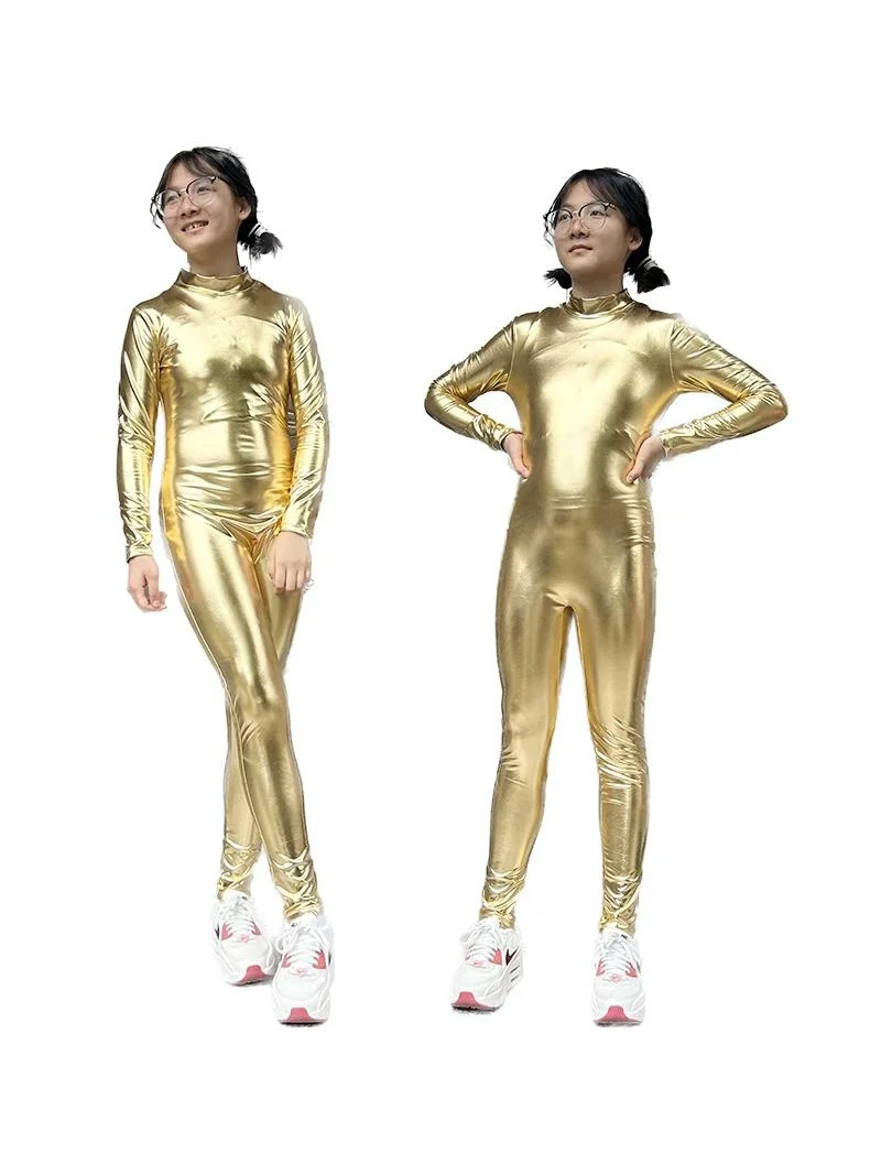 Halloween Gold Stamping Glue Suit Headless Full Body Stage Performance Costume Children's Tight-Fitting Outfit Exposing Head view 2