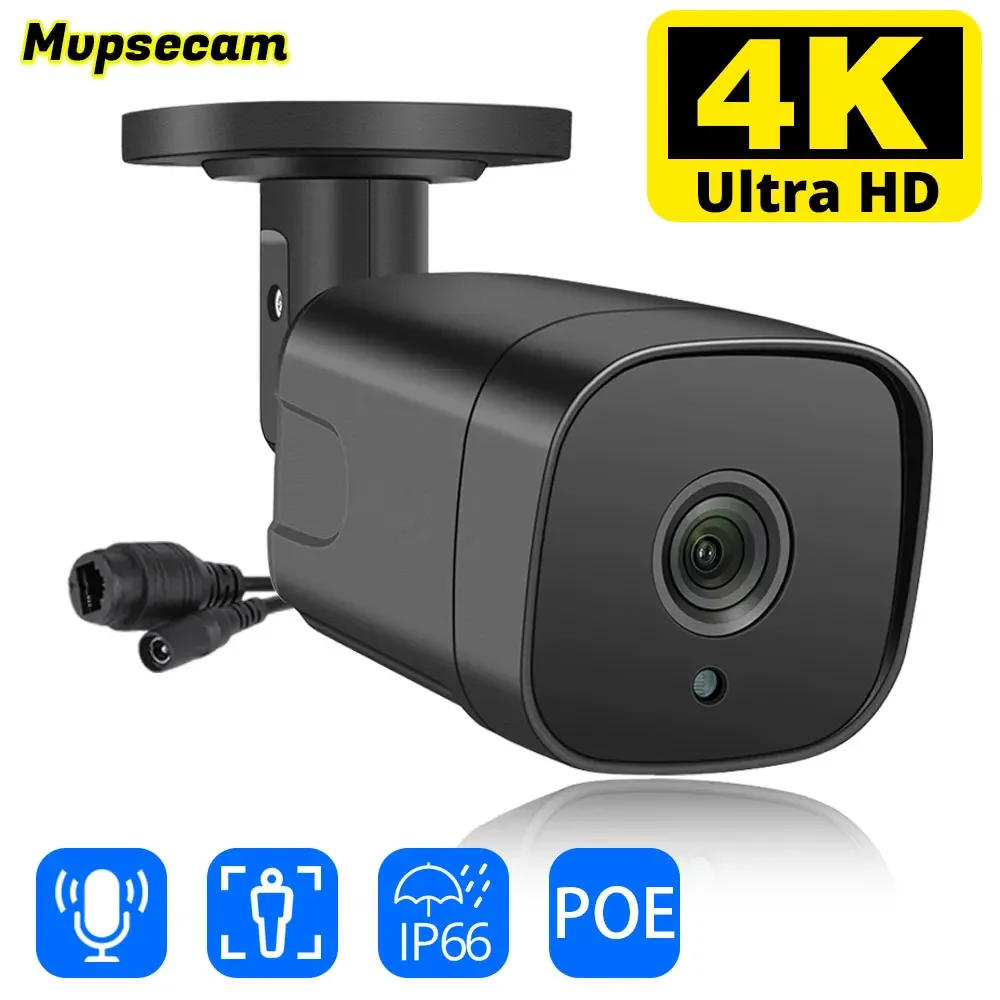 Caméra de surveillance bullet extérieure IP PoE HD 4K 8MP, dispositif de sécurité étanche, avec codec, vision nocturne claire