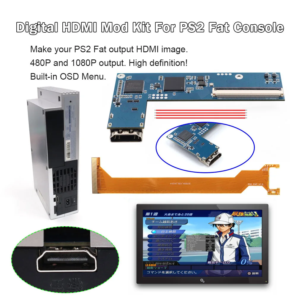 Hispeedido 1080p para sony ps2 fat digital hdmi mod pcb kit digital para digital embutido hdmi mod console adaptador conversor hdmi