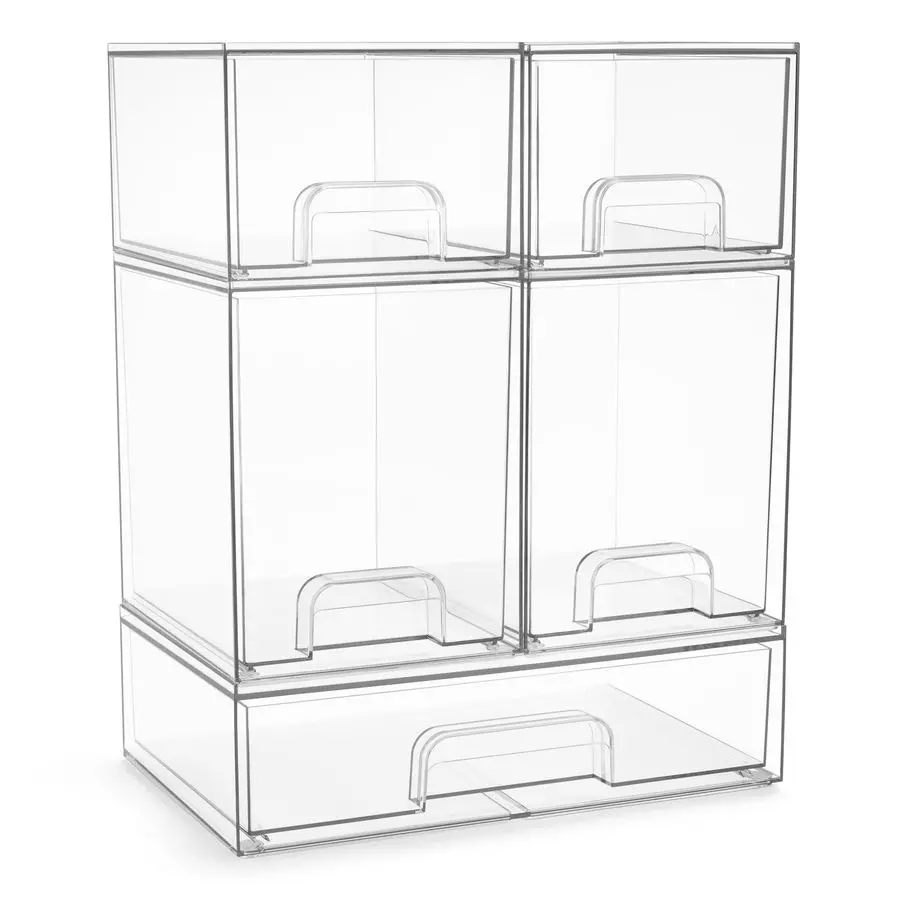 

Acrylic Storage Containers 5 Pack, Stackable Storage Bins Set for Bathroom Organization Clear Acrylic Drawer Organizers Makeup C