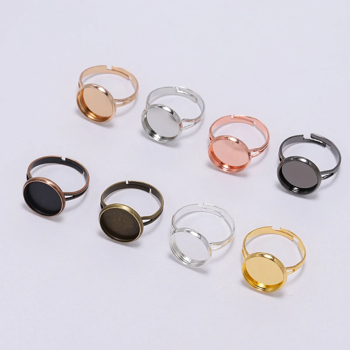 10pcs/lot Dia 10-25mm Metal Adjustable Blank Ring Base Glass Cabochons Cameo Settings Tray For DIY Jewelry Making Accessories