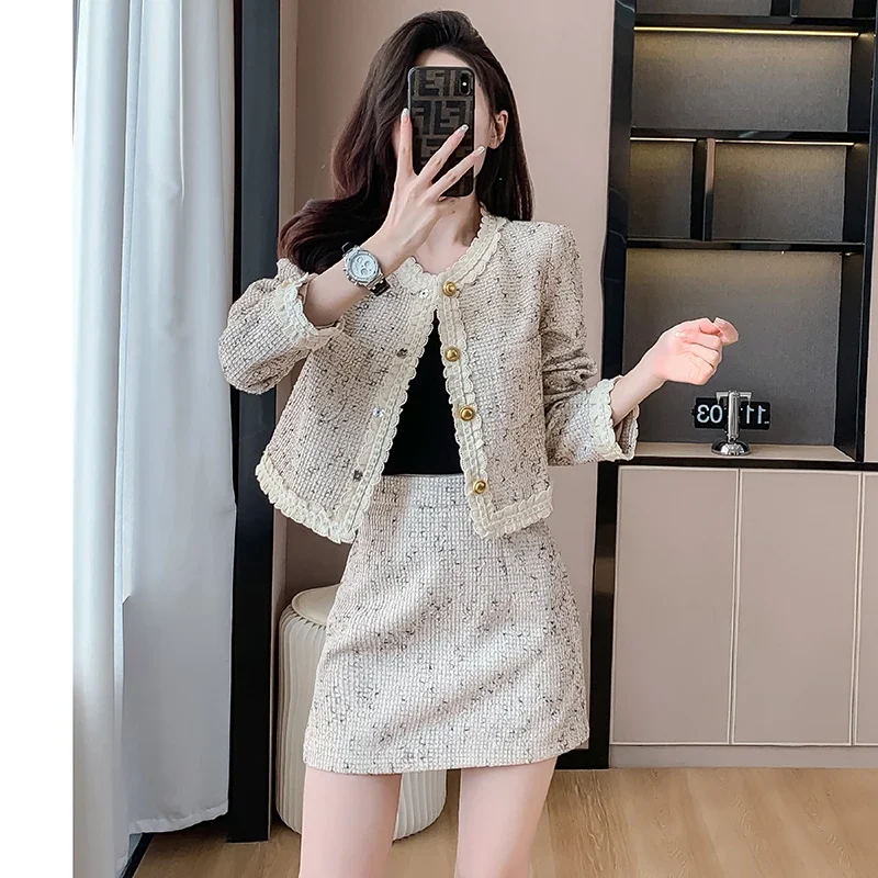 Insozkdg Autumn Vintage Elegant New 2 Piece Sets Women Patchwork Y2k Chic Short Party Skirt Female Korean Fashion Casual Clothes