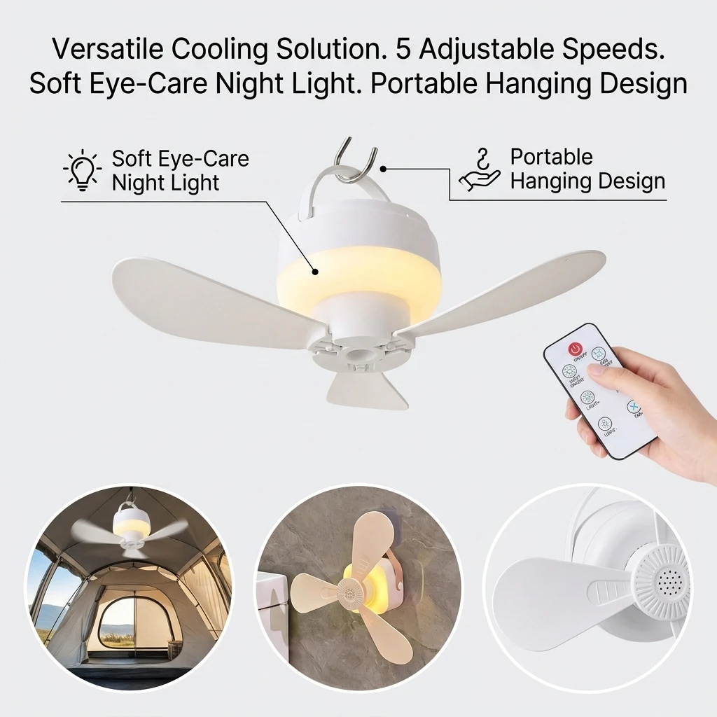 Small Ceiling Fan Portable USB Hanging Fan for Dormitory Bed Student Room Home and Outdoor Camping