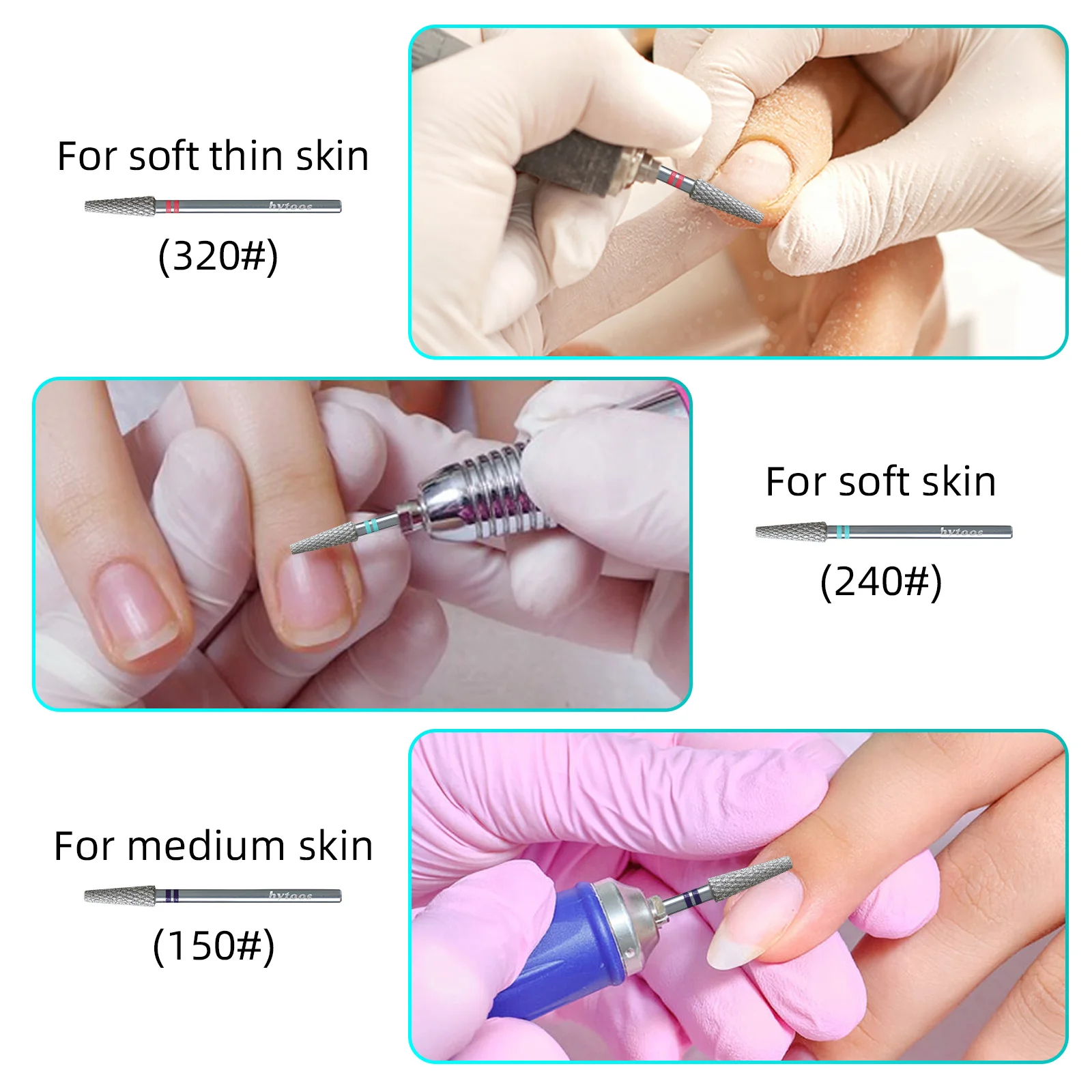 HYTOOS 4*13mm Lange Konische Diamantschliff-Profi-Nagelbohrer Chrom Russischer Nagelhautbohrer Elektrischer Nagelbohrer Hornhautreiniger – Detail 1