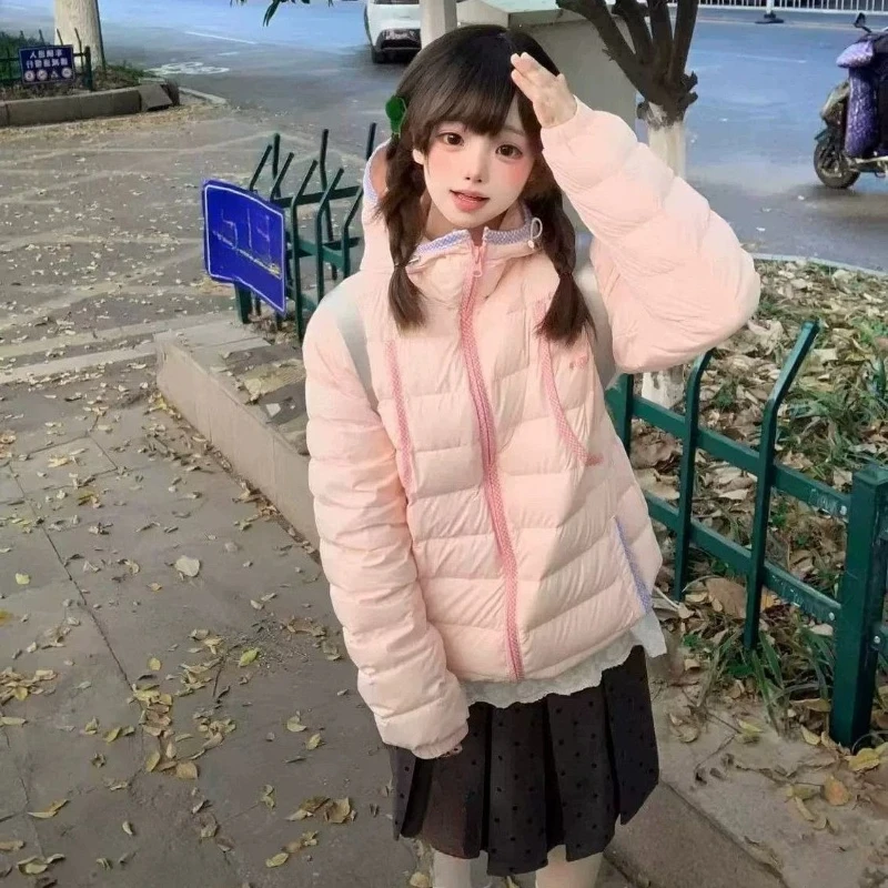 Japanese Sweet Lolita Hooded Padded Coat Women Kawaii Snowflake Embroidery Cotton Jacket Harajuku Girl Light Color Slim Warm Top - view 6