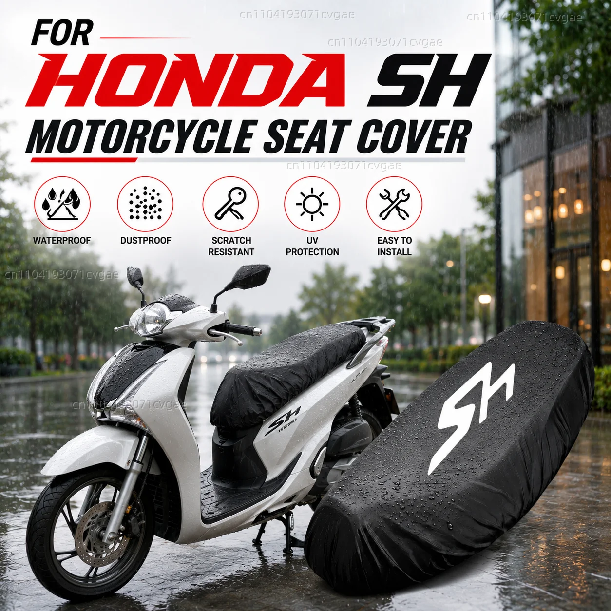 

For HONDA SH125 SH125i SH300 SH300i SH 125 150i SH 300 300i Motorcycle Rain Seat Cover Waterproof Saddle Cover Black 210D UV Pro