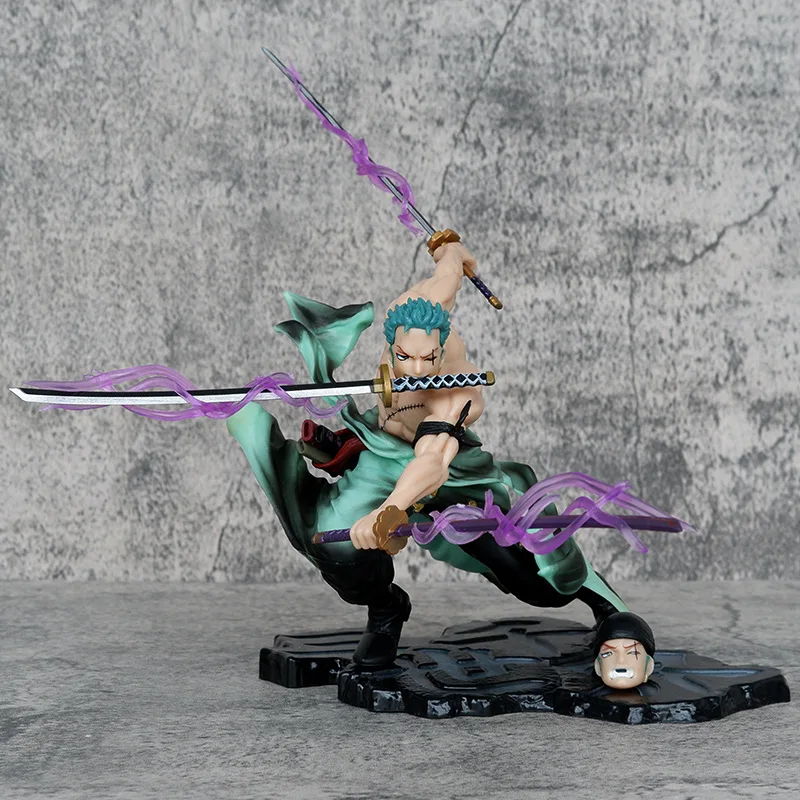 23CM Three Thousand Worlds Zoro Figure Bag Three-Sword Style Battle Head Interchangeable Ornaments TOYS Gift