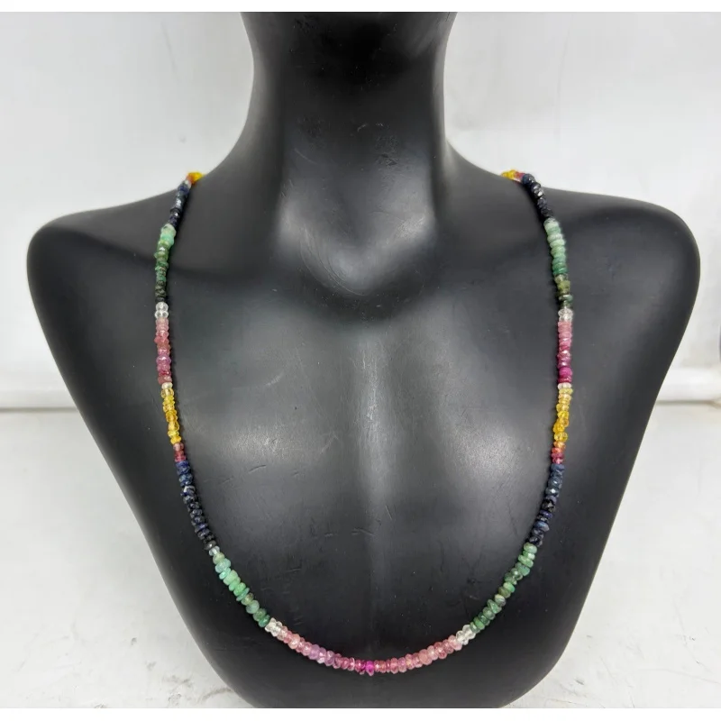 

Natural Multi Sapphire Necklace 20” Faceted 4-5mm Beads Sterling Silver
