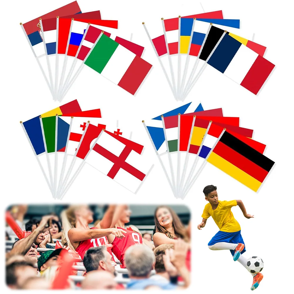 24 قطعة علم محمول باليد مع أقطاب أعلام الدولة العالمية أعلام المنتخب الوطني لتزيين الحفلات والنوادي الرياضية