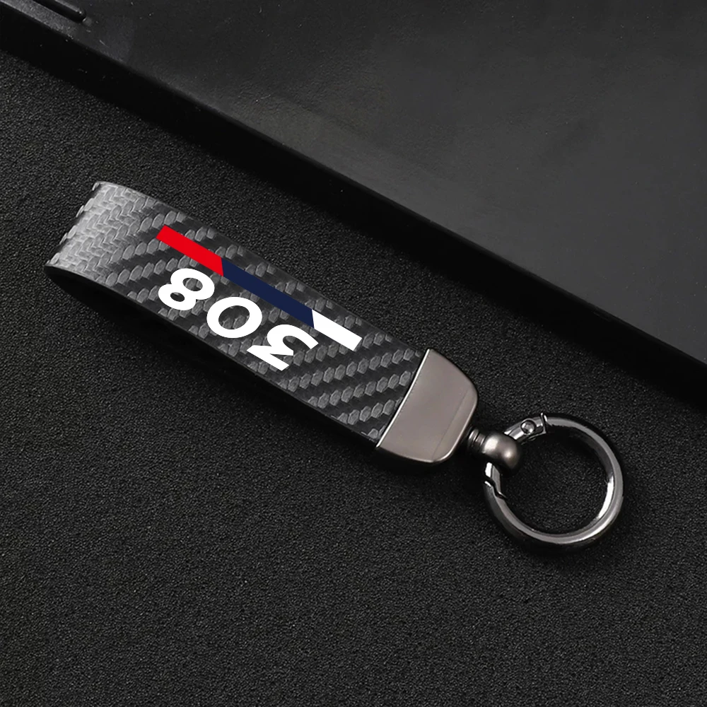 Car Metal Key Ring Carbon Fiber Patter Keyring Car Keychain Simple Personality Auto Accessories For Peugeot 306 307 308