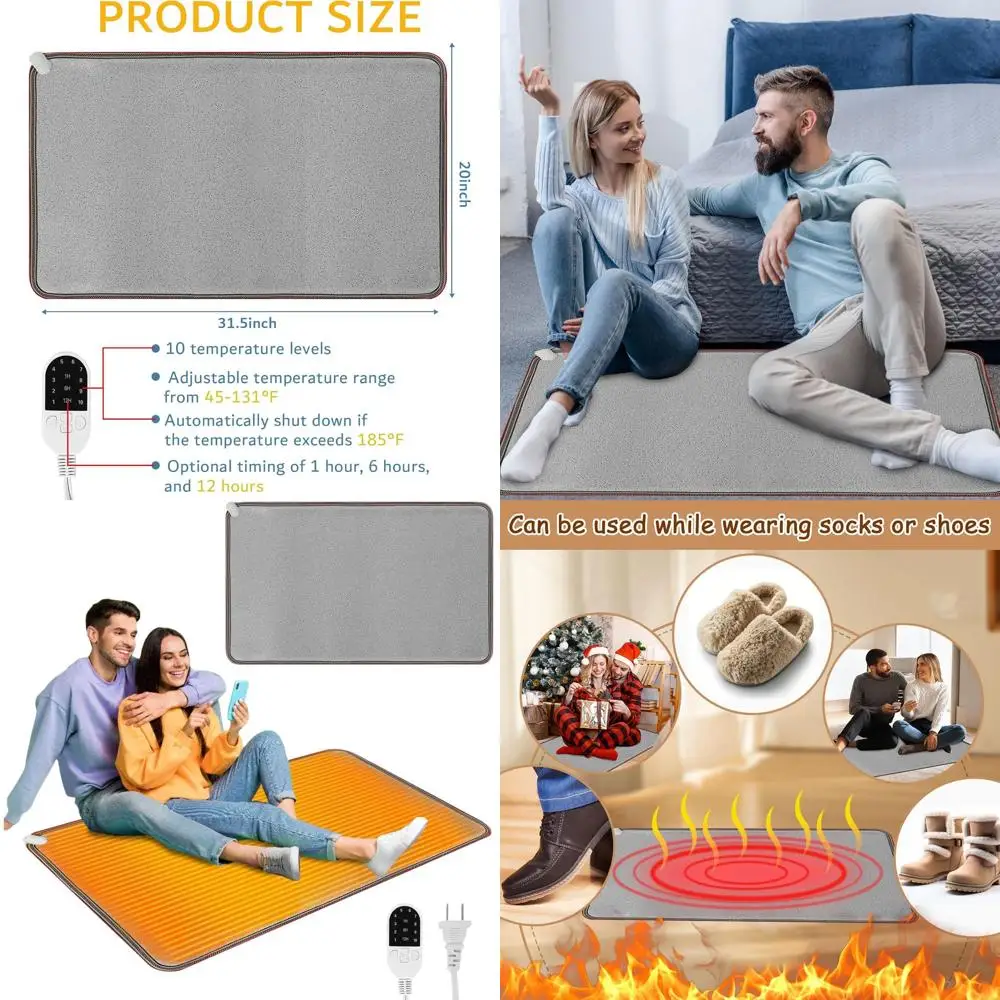 

Электрический коврик с подогревом 110 В, 31,5 x 20 дюймов, энергоэффективный обогреватель для ног для стола, дома, офиса, ванной комнаты - серый