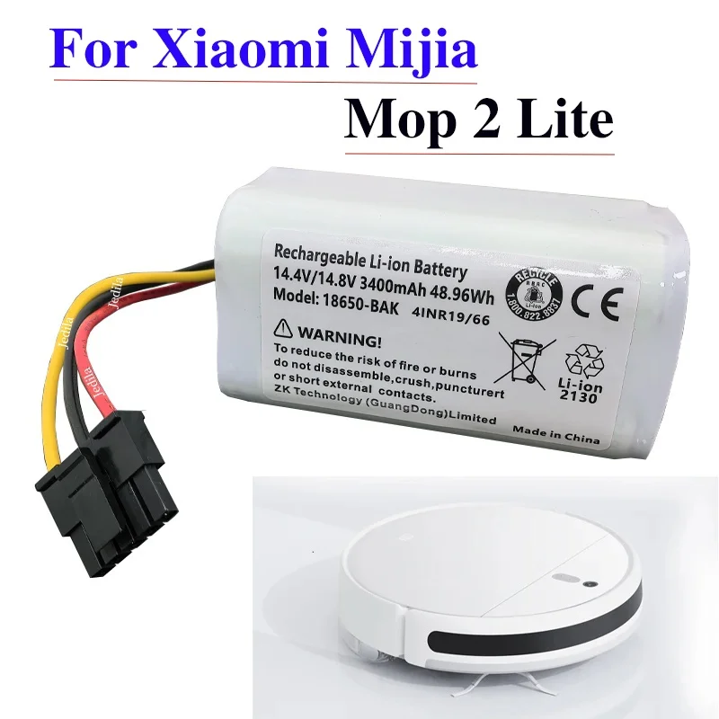 

100% New Original 14.4V 3400mAh Rechargeable Li-ion Battery Pack for Xiaomi Mijia Mi Robot Vacuum Mop 2 Lite MJSTL