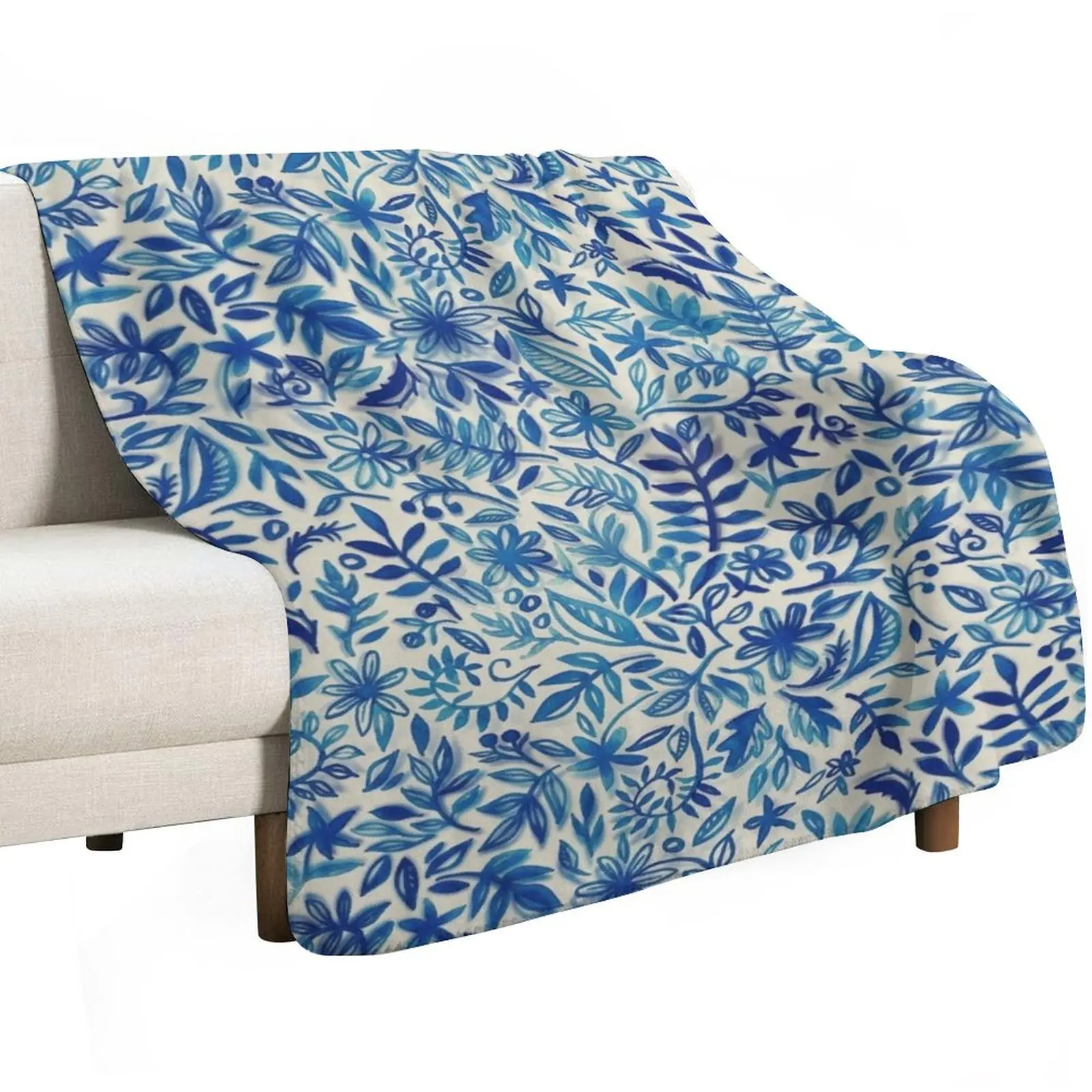 Floating Garden - a watercolor pattern in blue Throw Blanket Soft Plaid decorative Hairys Plush Vintage Blankets