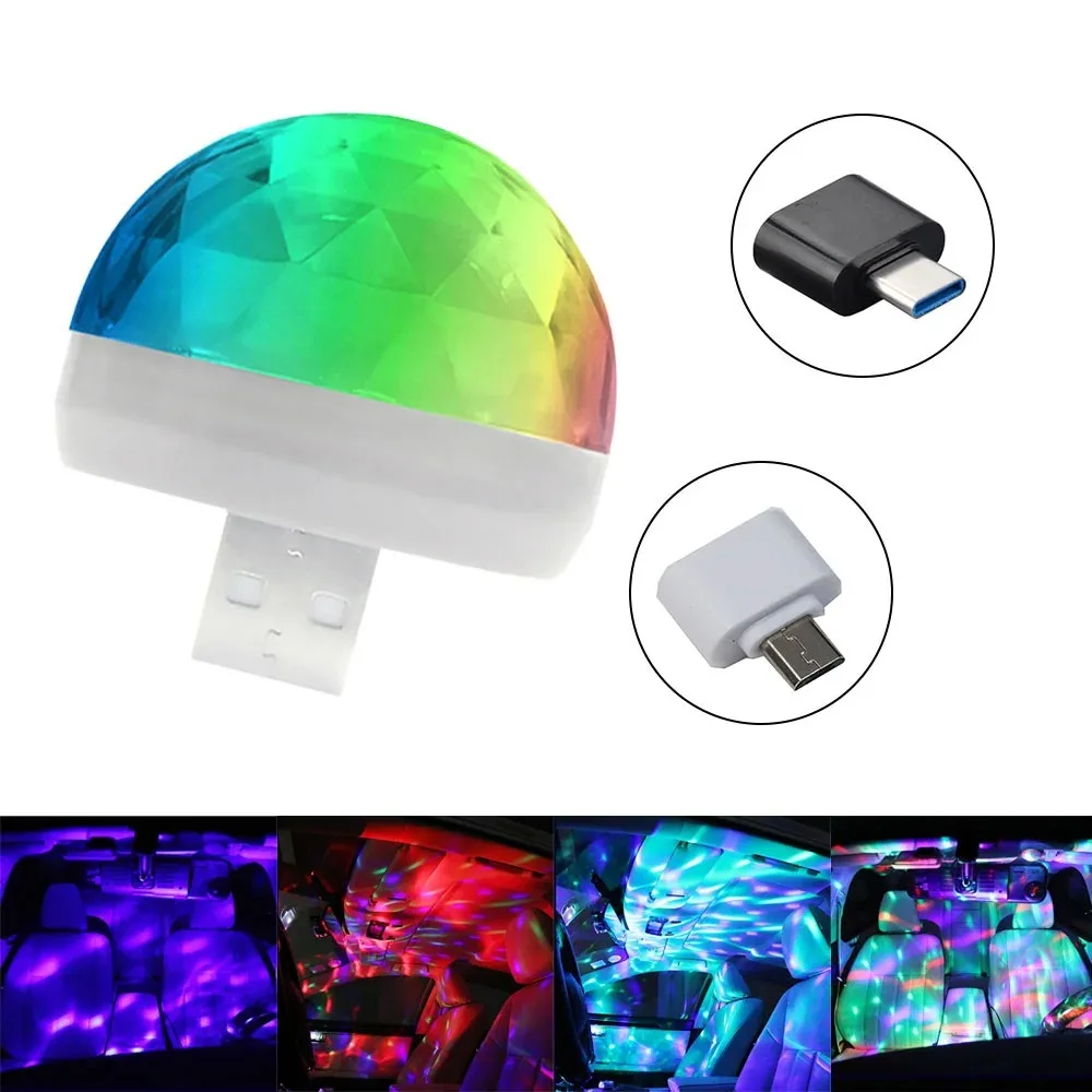 

Car USB DJ RGB Mini Colorful Music Sound Auto LED USB-C IOS Holiday Party Karaoke Atmosphere Lamp Welcome 5V Ball Laser Light